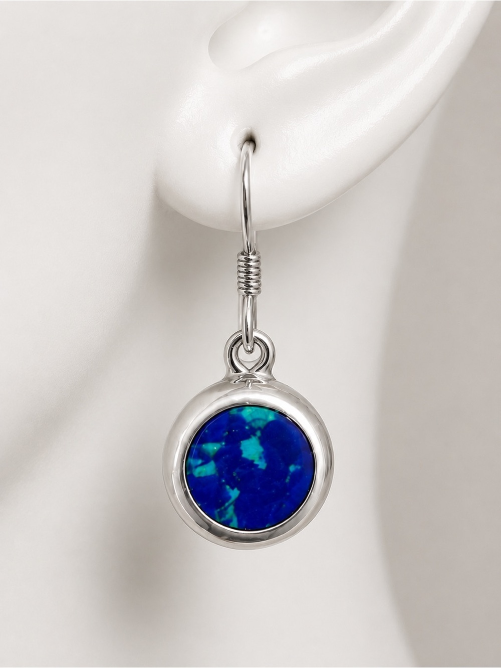 Taxco Mexico Sterling Silver Earrings Azurite Dangle VERY UNUSUAL TL 84